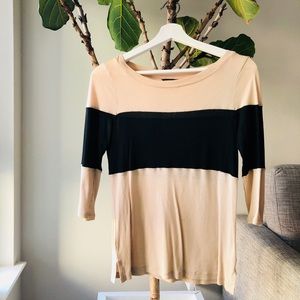 Cream and black bold stripe long sleeve tee